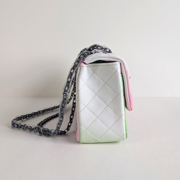 Boutique Quilted Graffiti Print Shoulder Bag Structured Crossbody w/ Chain Strap - Picture 2 of 16